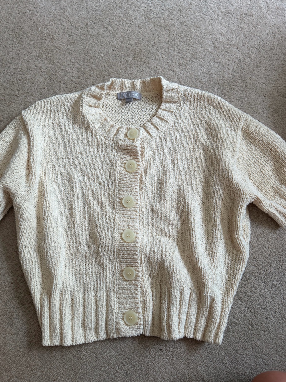 J. Crew Cream Button-Front Cotton Blend Cropped Sweater